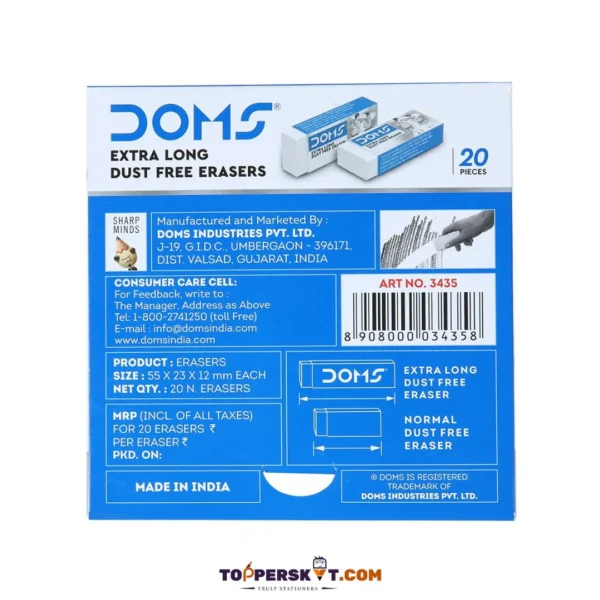 DOMS EXTRA LONG DUST FREE  ERASERS 20 PIECES - Image 2