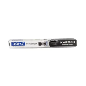Doms Karbon Eraser Tipped Super Dark HB/2 Graphite Hexagonal Black Pencil 10 Pcs with Free Erasner,